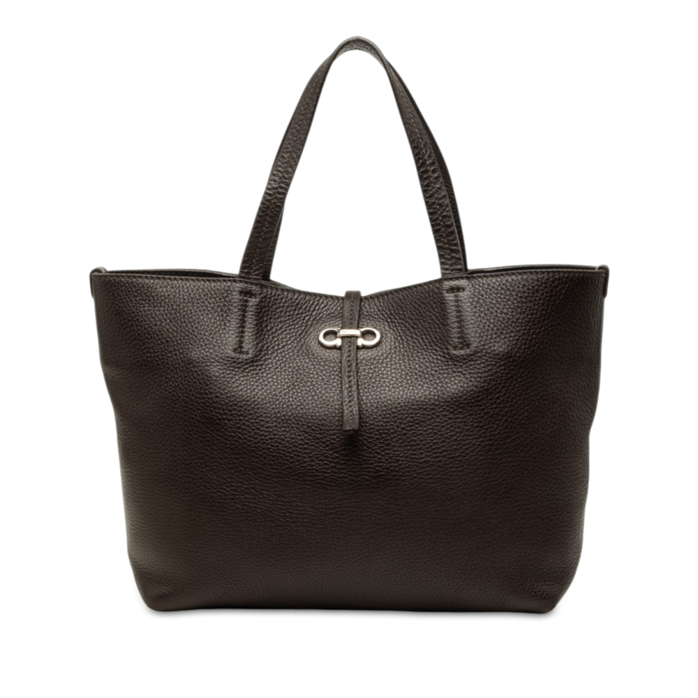 Pre-Loved Ferragamo Pebbled Calfskin Gancini Bice Handbag